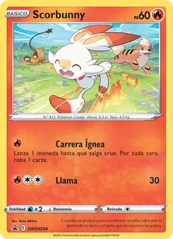 Carta Scorbunny de la expansión Cartas de promoción ESES, número SWSH244/307