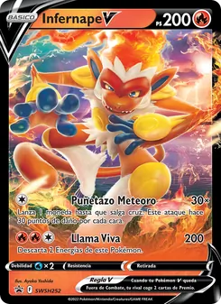 Carta Infernape V de la expansión Cartas de promoción ESES, número SWSH252/307