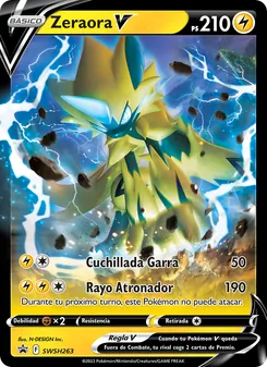 Carta Zeraora V de la expansión Cartas de promoción ESES, número SWSH263/307