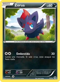Carta Zorua de la expansión Kit de Entrenador XY (Pikachu Enmascarada), número 13/30