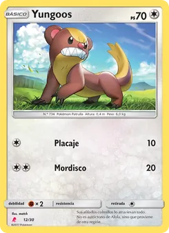 Carta Yungoos de la expansión Kit de Entrenador Sol y Luna (Lycanroc), número 12/30