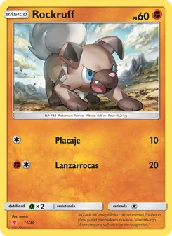 Carta Rockruff de la expansión Kit de Entrenador Sol y Luna (Lycanroc), número 14/30