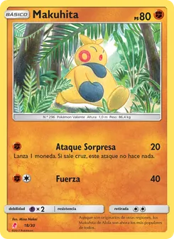 Carta Makuhita de la expansión Kit de Entrenador Sol y Luna (Lycanroc), número 18/30