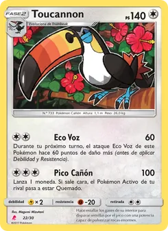Carta Toucannon de la expansión Kit de Entrenador Sol y Luna (Lycanroc), número 22/30