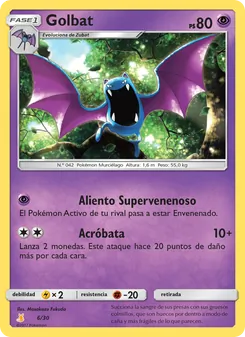 Carta Golbat de la expansión Kit de Entrenador Sol y Luna (Raichu de Alola), número 6/30