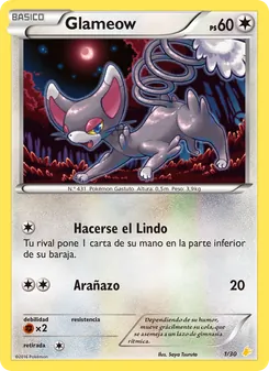 Carta Glameow de la expansión Kit de Entrenador XY (Pikachu Enmascarada), número 1/30
