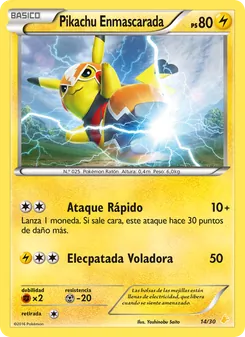 Carta Pikachu Enmascarada de la expansión Kit de Entrenador XY (Pikachu Enmascarada), número 14/30