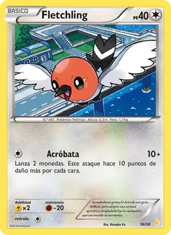 Carta Fletchling de la expansión Kit de Entrenador XY (Pikachu Enmascarada), número 16/30