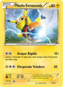 Carta Pikachu Enmascarada de la expansión Kit de Entrenador XY (Pikachu Enmascarada), número 30/30