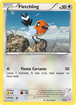 Carta Fletchling de la expansión Kit de Entrenador XY (Pikachu Enmascarada), número 19/30