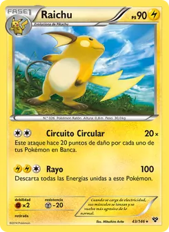Carta Raichu de la expansión XY, número 43/146