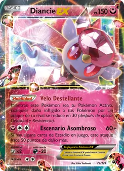 Carta Diancie EX de la expansión Destinos Enfrentados, número 72/124