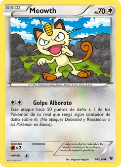 Carta Meowth de la expansión Destinos Enfrentados, número 74/124