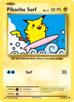 Carta Pikachu Surf de la expansión Evoluciones, número 111/108