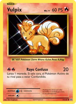 Carta Vulpix de la expansión Evoluciones, número 14/108
