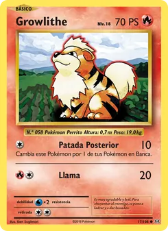 Carta Growlithe de la expansión Evoluciones, número 17/108