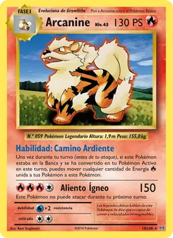 Carta Arcanine de la expansión Evoluciones, número 18/108