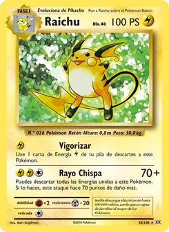 Carta Raichu de la expansión Evoluciones, número 36/108