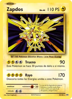 Carta Zapdos de la expansión Evoluciones, número 42/108