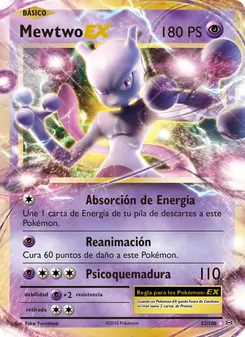 Carta Mewtwo EX de la expansión Evoluciones, número 52/108