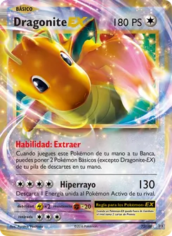 Carta Dragonite EX de la expansión Evoluciones, número 72/108