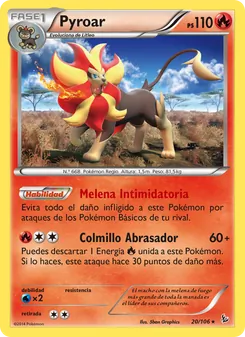 Carta Pyroar de la expansión Destellos de Fuego, número 20/106