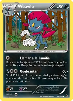 Carta Weavile de la expansión Destellos de Fuego, número 52/106