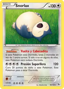 Carta Snorlax de la expansión Destellos de Fuego, número 80/106