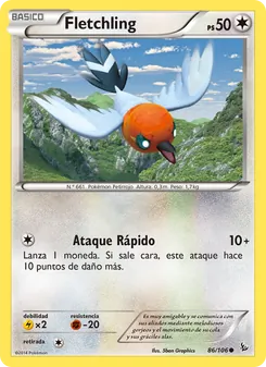 Carta Fletchling de la expansión Destellos de Fuego, número 86/106