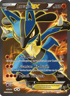 Carta Lucario EX de la expansión Puños Furiosos, número 107/111