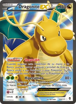 Carta Dragonite EX de la expansión Puños Furiosos, número 108/111