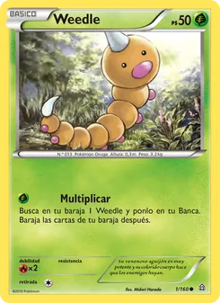 Carta Weedle de la expansión Duelos Primigenios, número 1/160