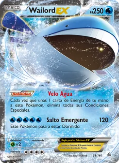 Carta Wailord EX de la expansión Duelos Primigenios, número 38/160