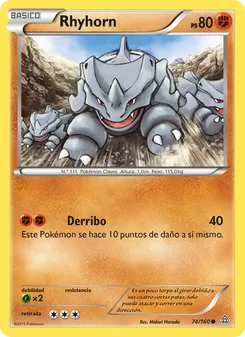 Carta Rhyhorn de la expansión Duelos Primigenios, número 74/160