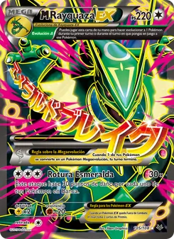 Carta M-Rayquaza EX de la expansión Cielos Rugientes, número 105/108