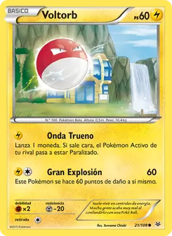 Carta Voltorb de la expansión Cielos Rugientes, número 21/108