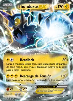 Carta Thundurus EX de la expansión Cielos Rugientes, número 26/108