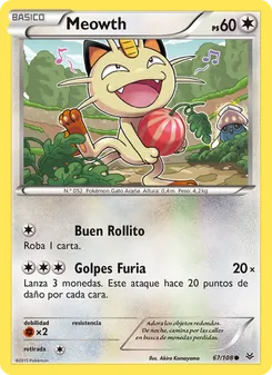 Carta Meowth de la expansión Cielos Rugientes, número 67/108