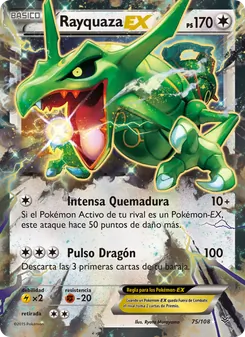 Carta Rayquaza EX de la expansión Cielos Rugientes, número 75/108
