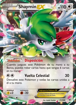 Carta Shaymin EX de la expansión Cielos Rugientes, número 77/108