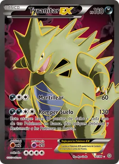 Carta Tyranitar EX de la expansión Antiguos Orígenes, número 91/98