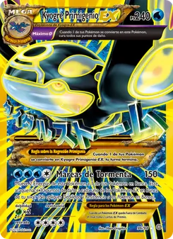 Carta Kyogre Primigenio EX de la expansión Antiguos Orígenes, número 96/98