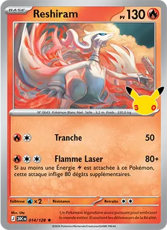 Carte Reshiram de l'extension 30ᵉ Anniversaire, numéro 014/128