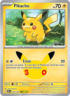 Carte Pikachu de l'extension 30ᵉ Anniversaire, numéro 023/128