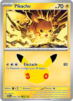 Carte Pikachu de l'extension 30ᵉ Anniversaire, numéro 024/128