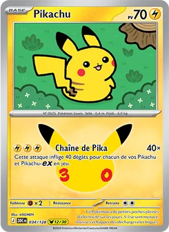 Carte Pikachu de l'extension 30ᵉ Anniversaire, numéro 034/128