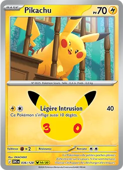 Carte Pikachu de l'extension 30ᵉ Anniversaire, numéro 036/128