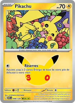 Carte Pikachu de l'extension 30ᵉ Anniversaire, numéro 048/128