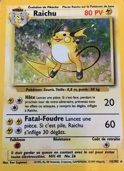 Carte Raichu de l'extension Set de Base, numéro 14/102