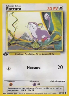 Carte Rattata de l'extension Set de Base, numéro 61/102